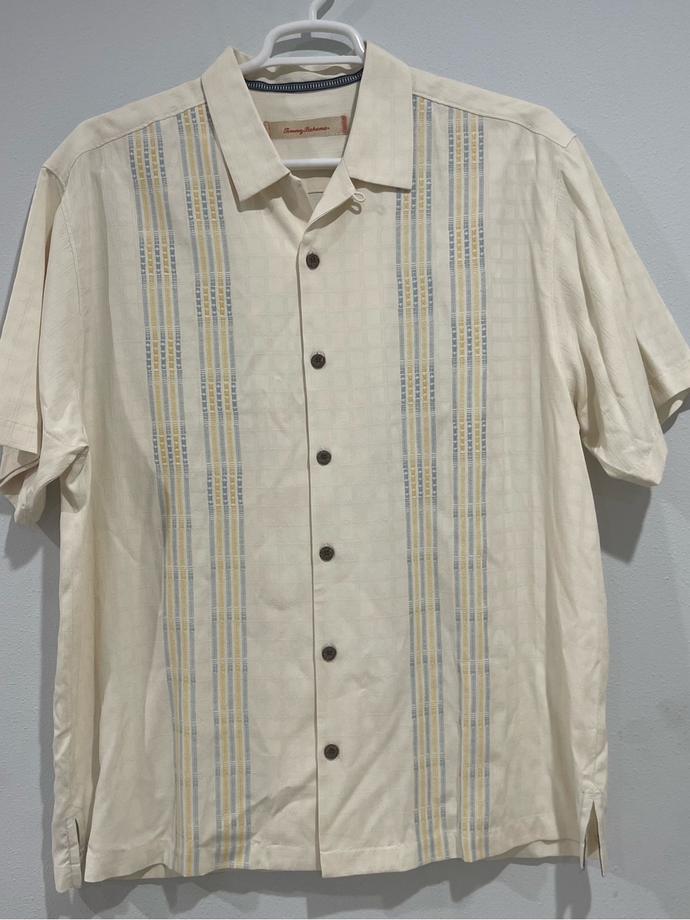 Tommy Bahama XL/TL Silk Loop Collar Hawaiian Camp Lounge Cigar Shirt Surf Tiki